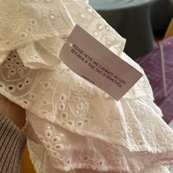 Yumi Kim White Eyelet Ruffle Wrap Lara Lace Mini Dress Large - Picture 6 of 6